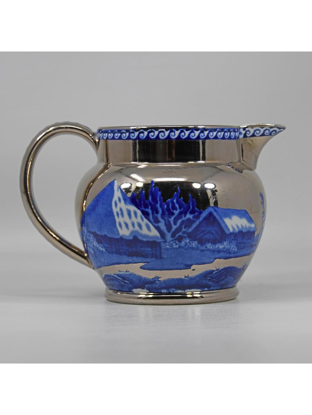 Wedgwood Etruria Platinum and Blue White Fallow Deer Cream Pitcher SCRATCHES